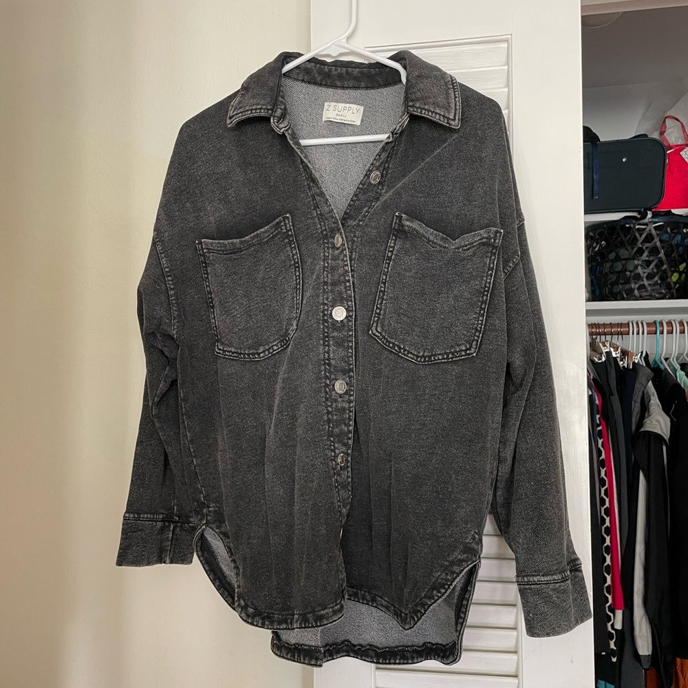 Z Supply All Day Knit Denim Jacket in Vintage Black